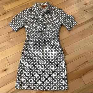 Tory Burch Black White Patterned Collared Silk Dress size six (6)